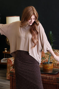 Taupe High-Low Batwing Sleeve Top