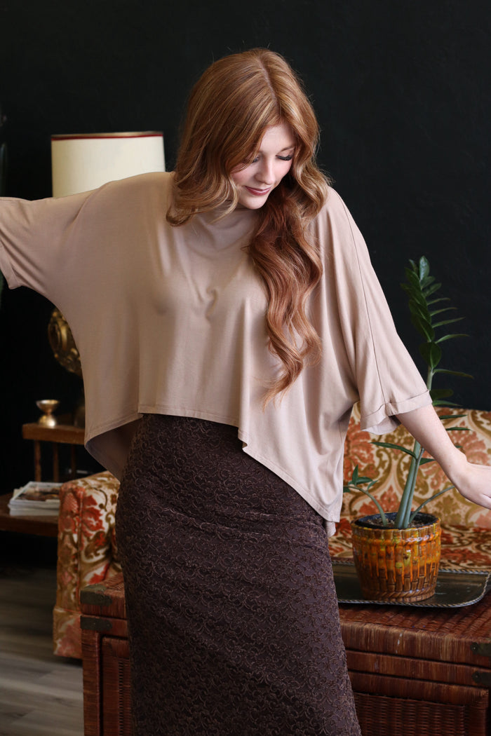 Taupe High-Low Batwing Sleeve Top