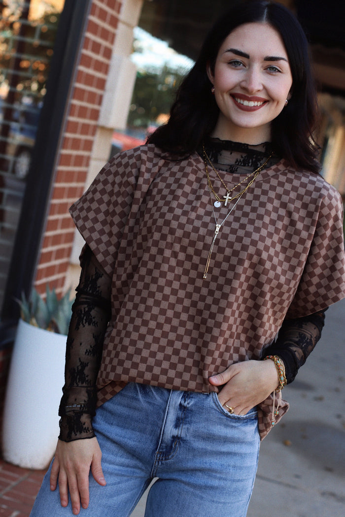 Tatum Checkered Top + Brown