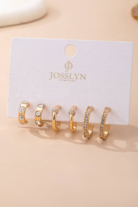 Gold Crystal Huggie Hoop Earring Set Trio