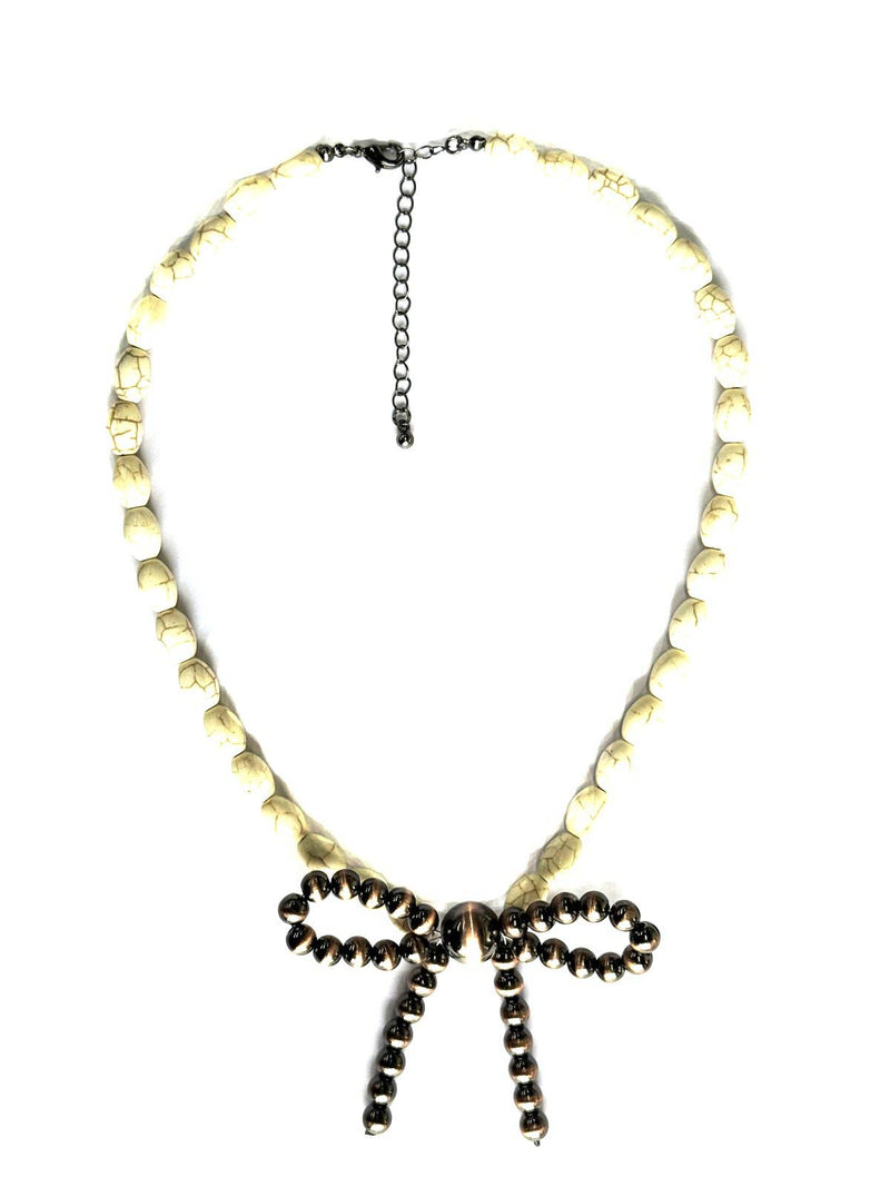 Western Turquoise Bead Ribbon Necklace: White