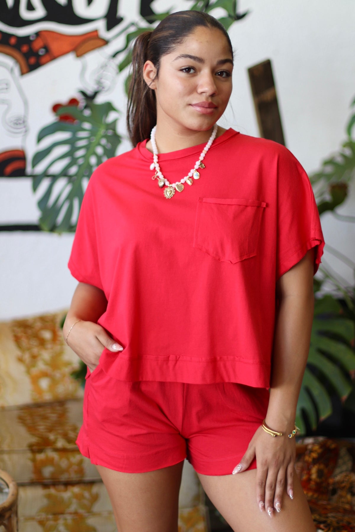 580 Friday - Lexi Boxy Short Set in Ruby