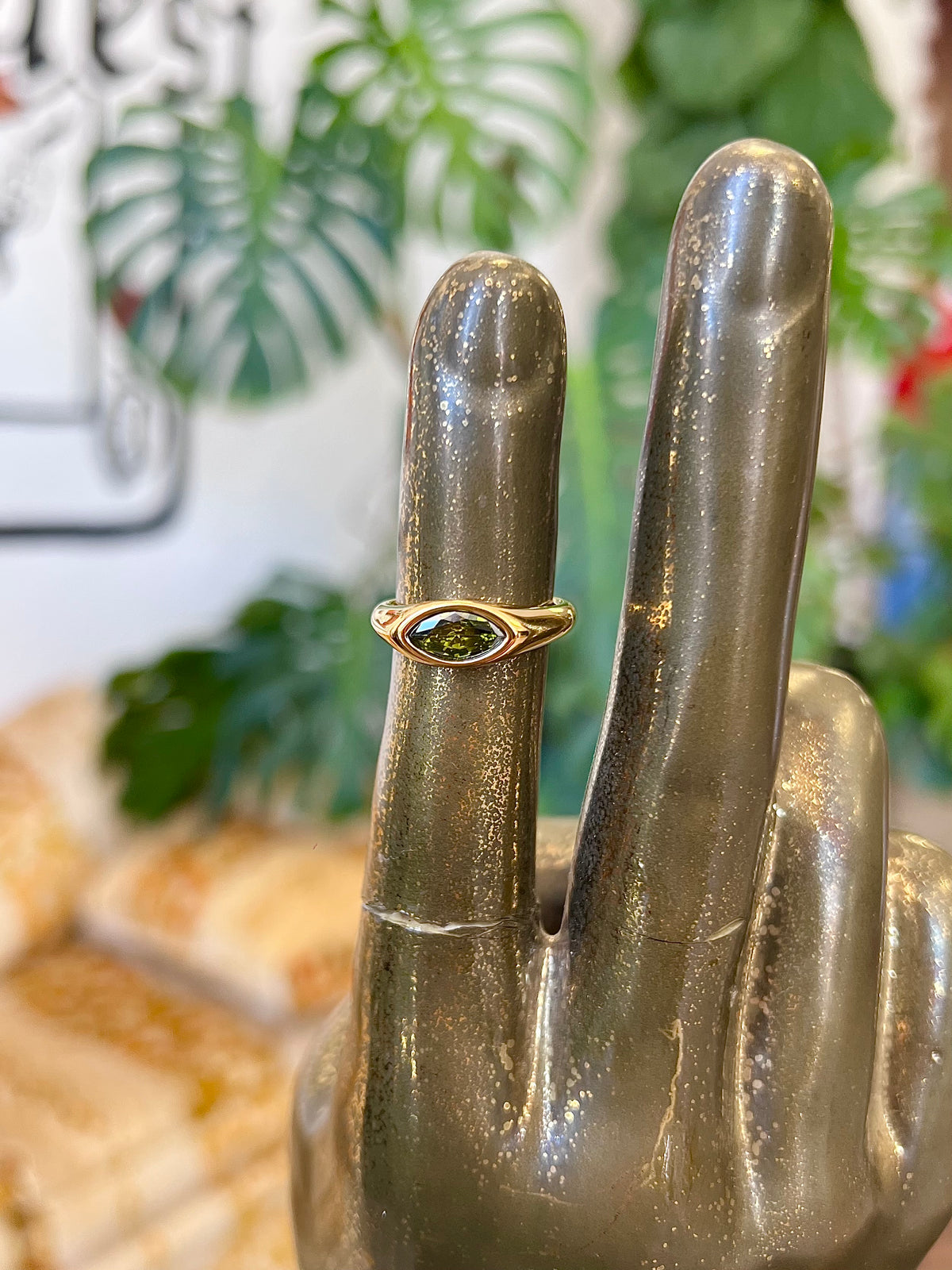 Horse Eye Zircon 18K GP Ring + Green