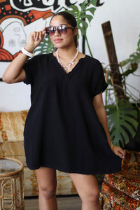 Breeze V Neck Black Mini Dress