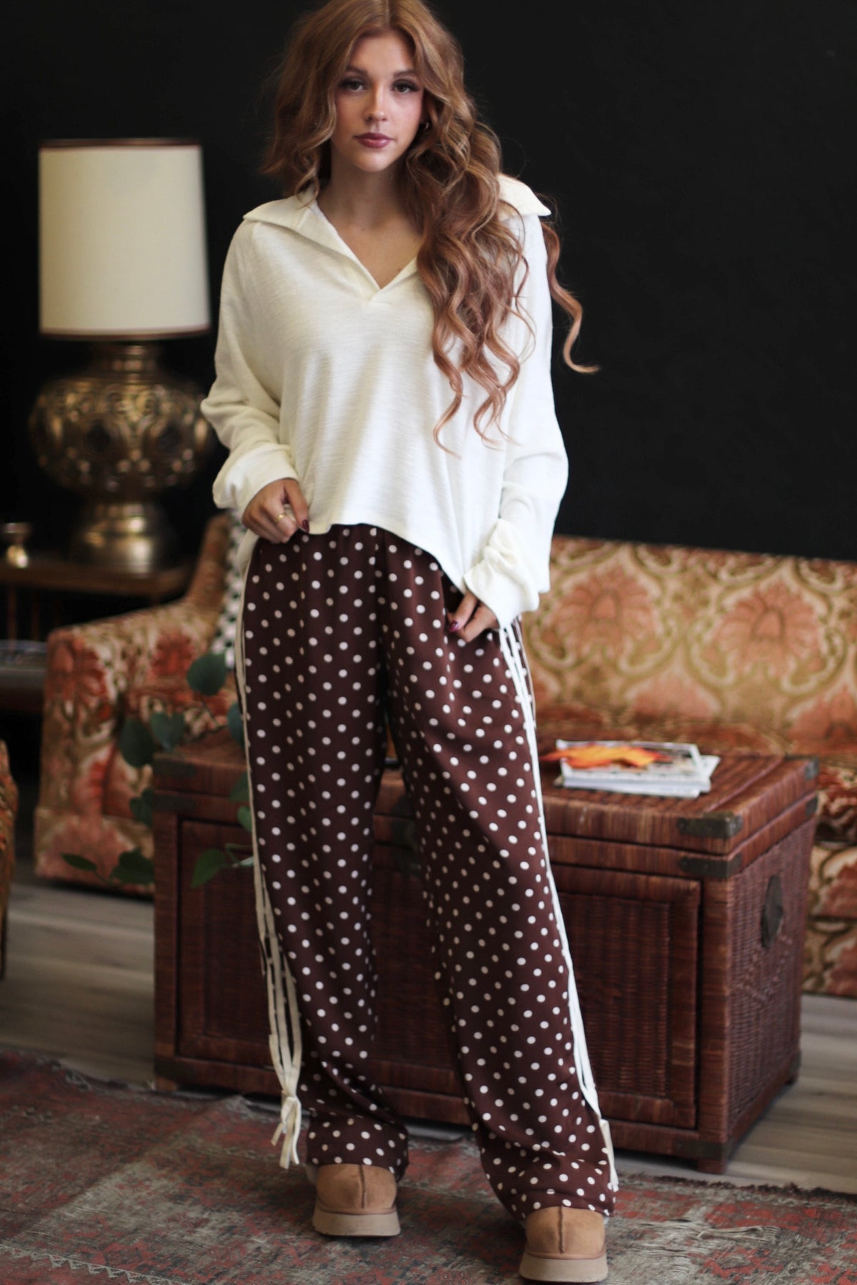 Allee Polka Dot Pants in Dark Brown