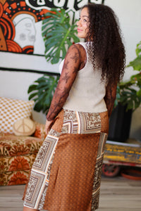 Mixed Print Midi Skirt in Rust