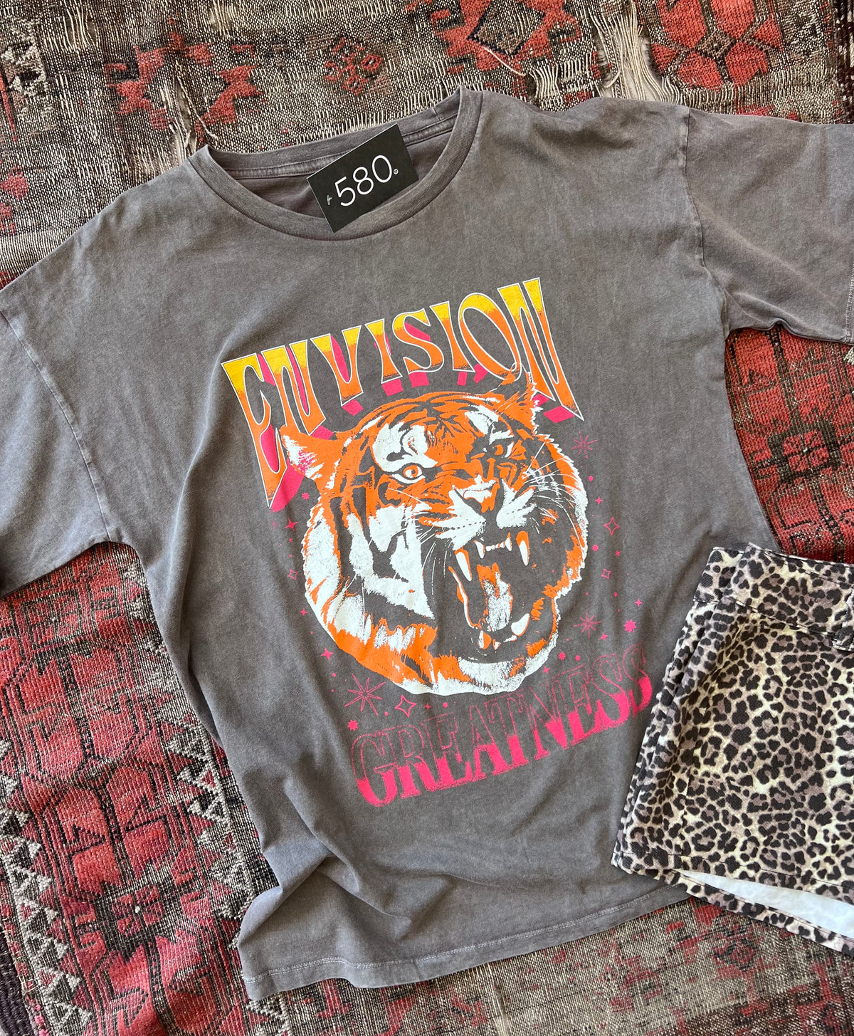 Envision Greatness Tiger Vintage-Wash Oversized Graphic Tee