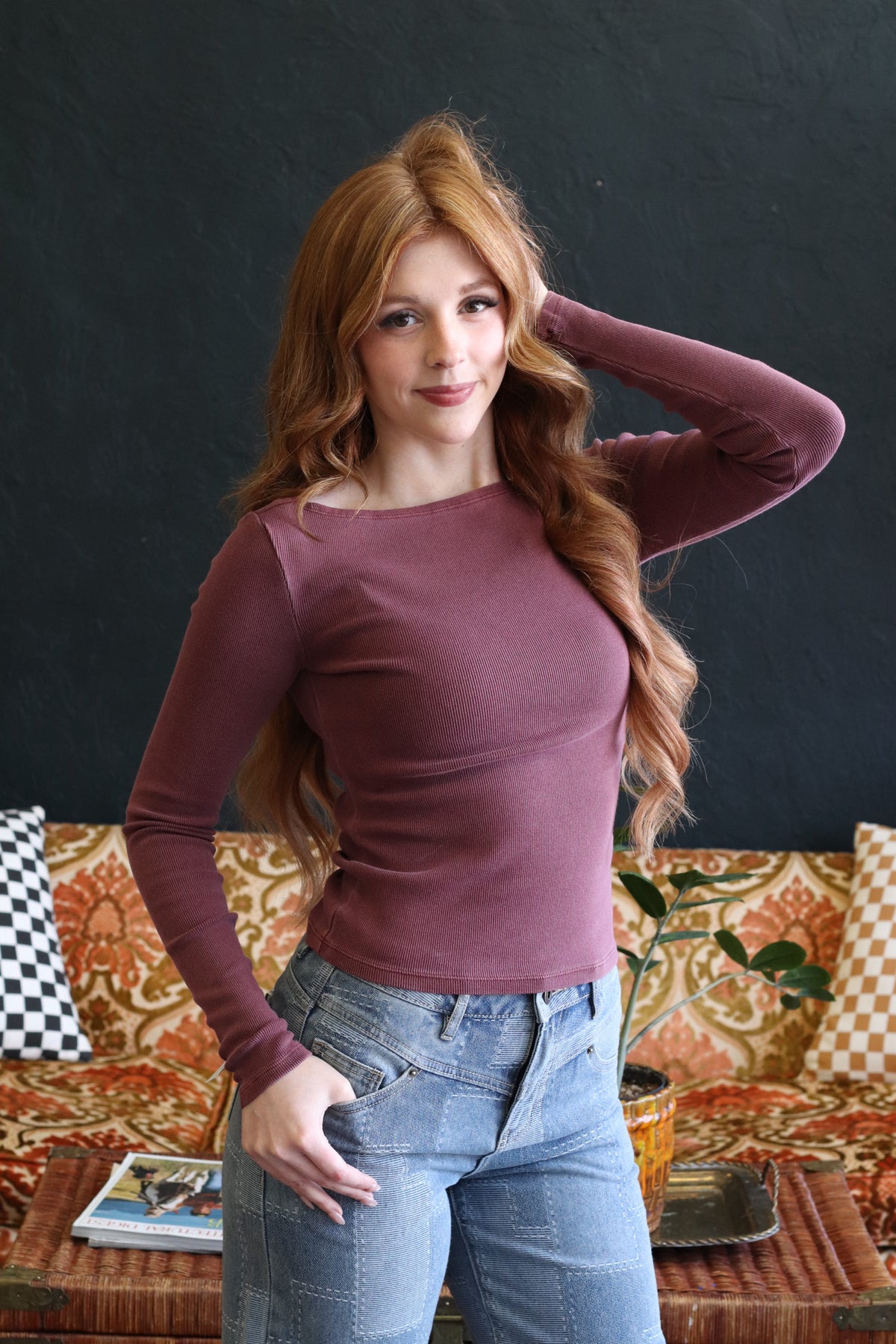 Boat Neck Long Sleeve | Maroon
