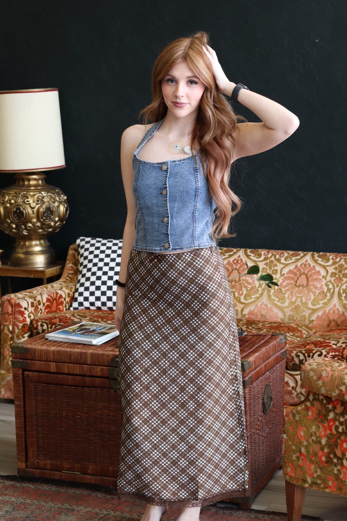 Corey Button Down Denim Halter Top
