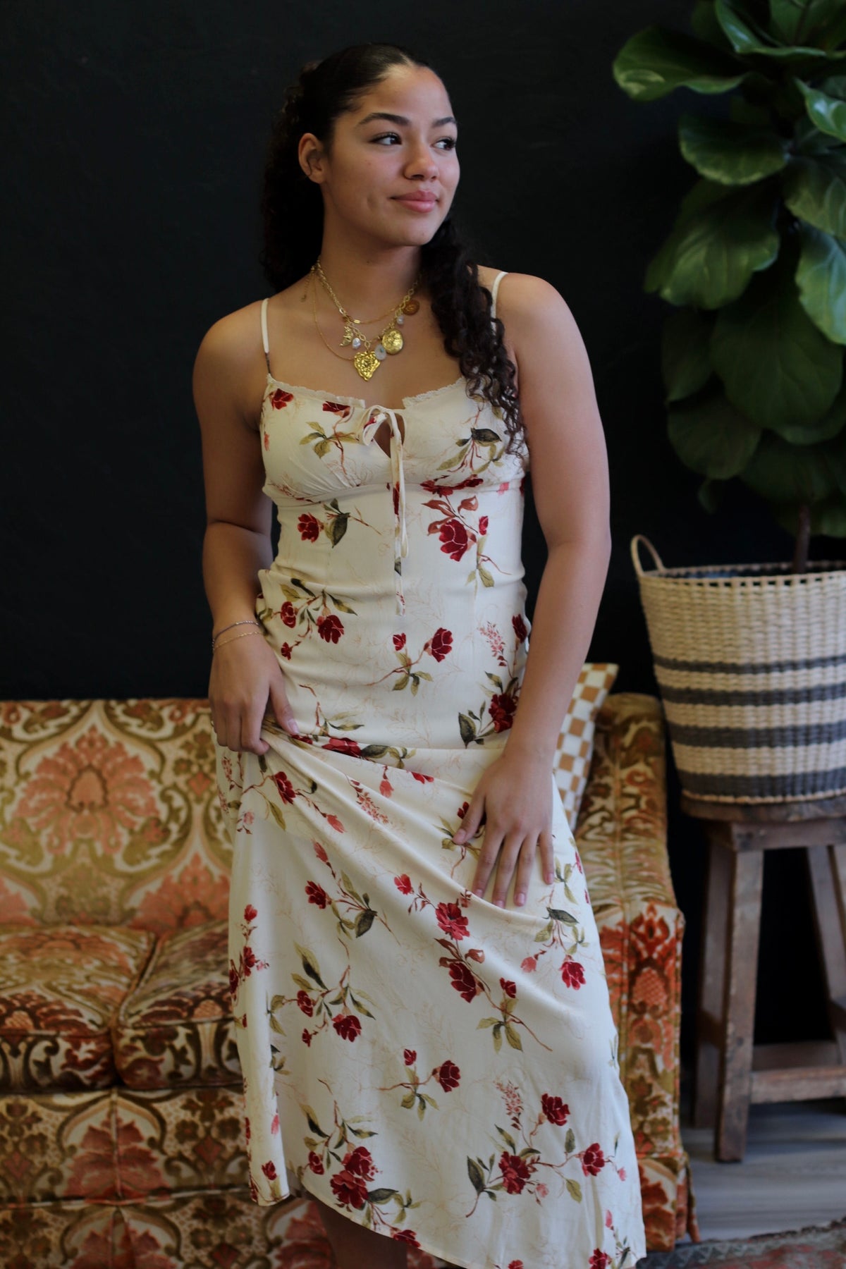 Feelin' Floral Front Tie Midi Dress