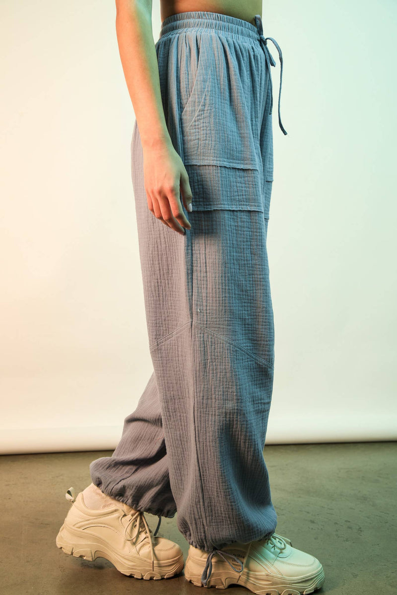 Gauze Wide Leg Pants in Denim