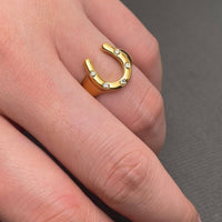 Zircon Inlaid Adjustable Horseshoe 18K Gold Plated Ring