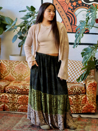 Tiered Mix Print Maxi Skirt in Green
