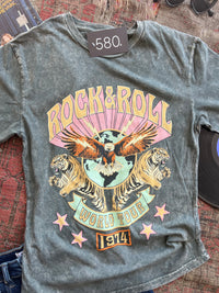 Rock & Roll World Tour Stone Gray Mineral Wash Graphic Tee