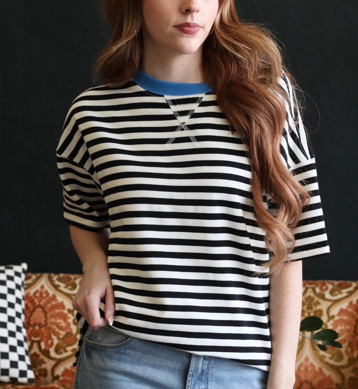 Andi Striped Blue Neckline Top