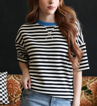 Andi Striped Blue Neckline Top
