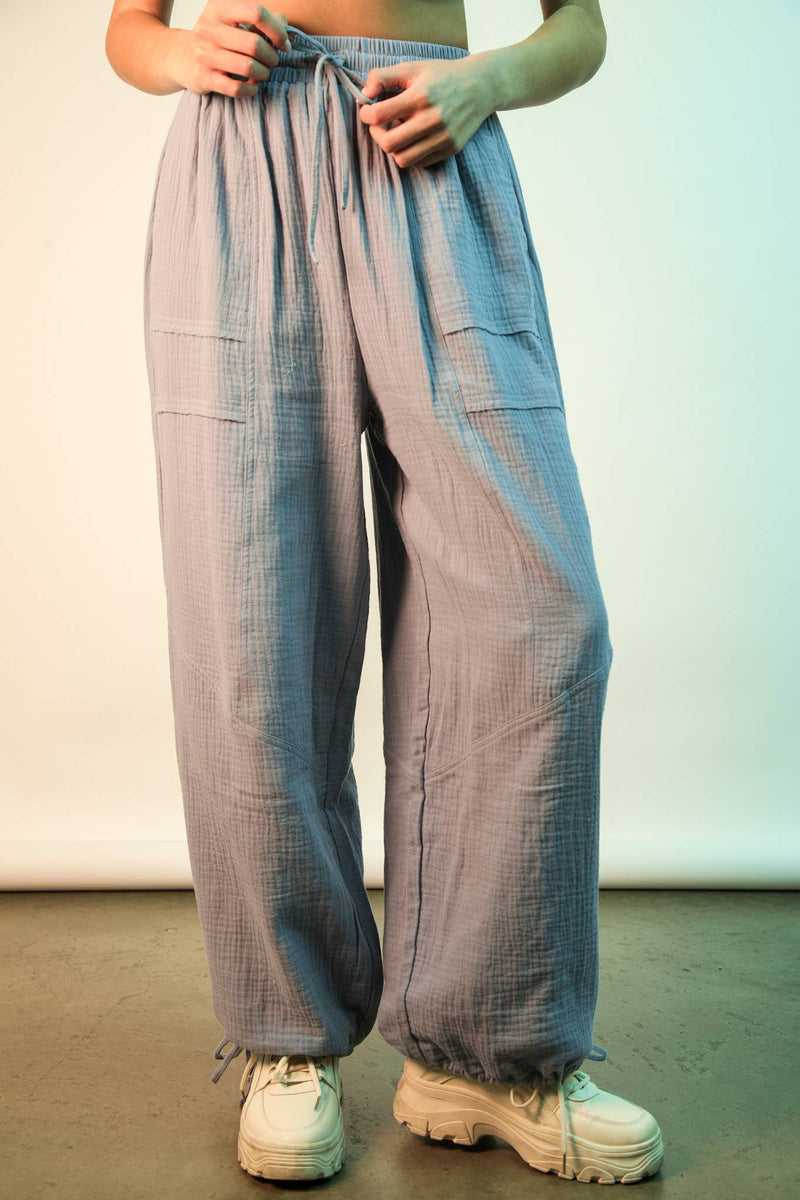 Gauze Wide Leg Pants in Denim