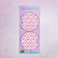 Pink Strawberry Pattern Car Coaster Set of 2