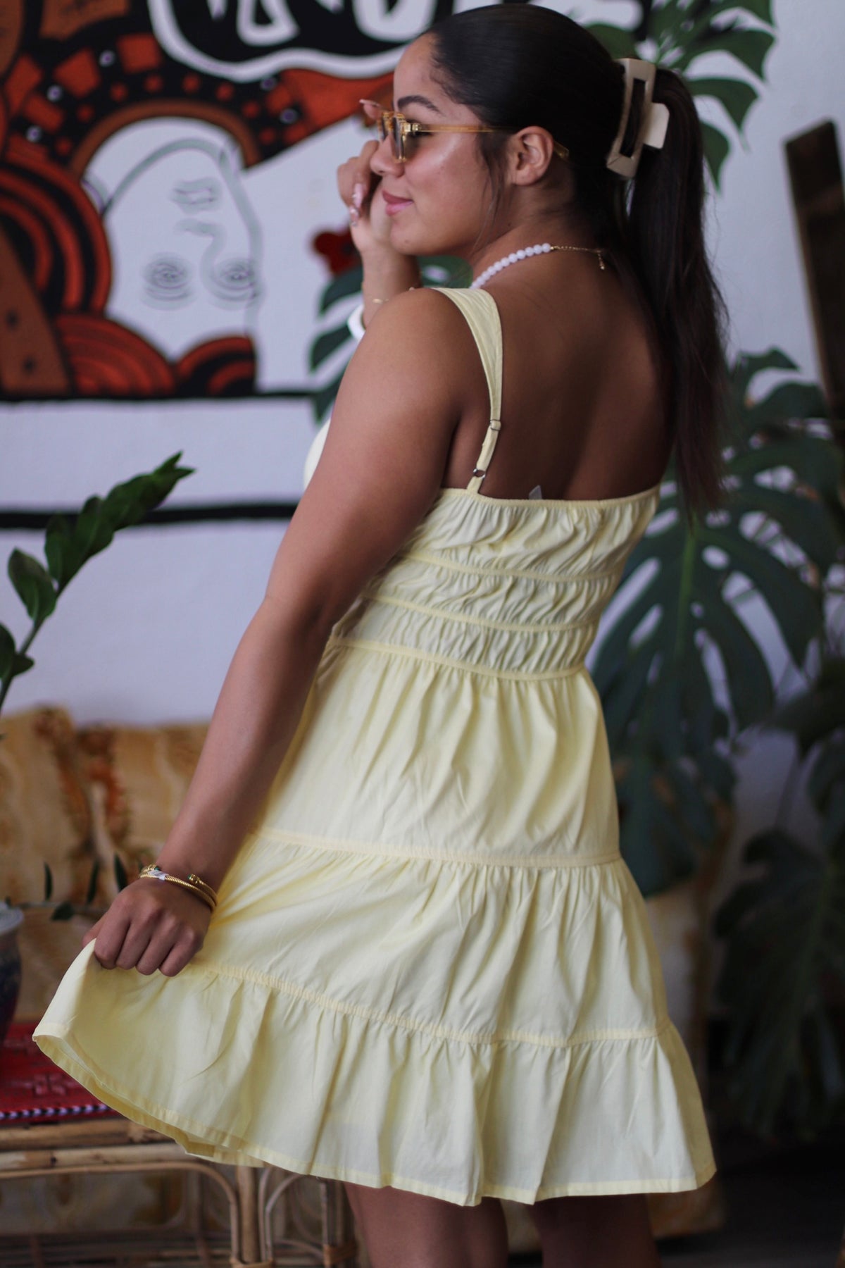 Butter Yellow Tie Neck Sleeveless A-Line Mini Dress