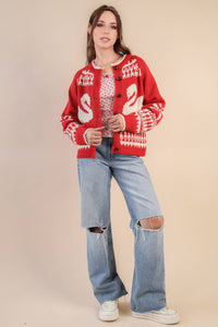 Swan Knit Cardigan + Red