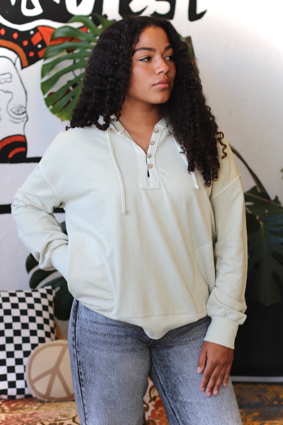 Winnie Washed Henley Top + Oatmeal