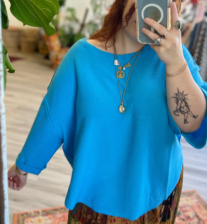 Curve + Holly Scoop Hem Top in Blue