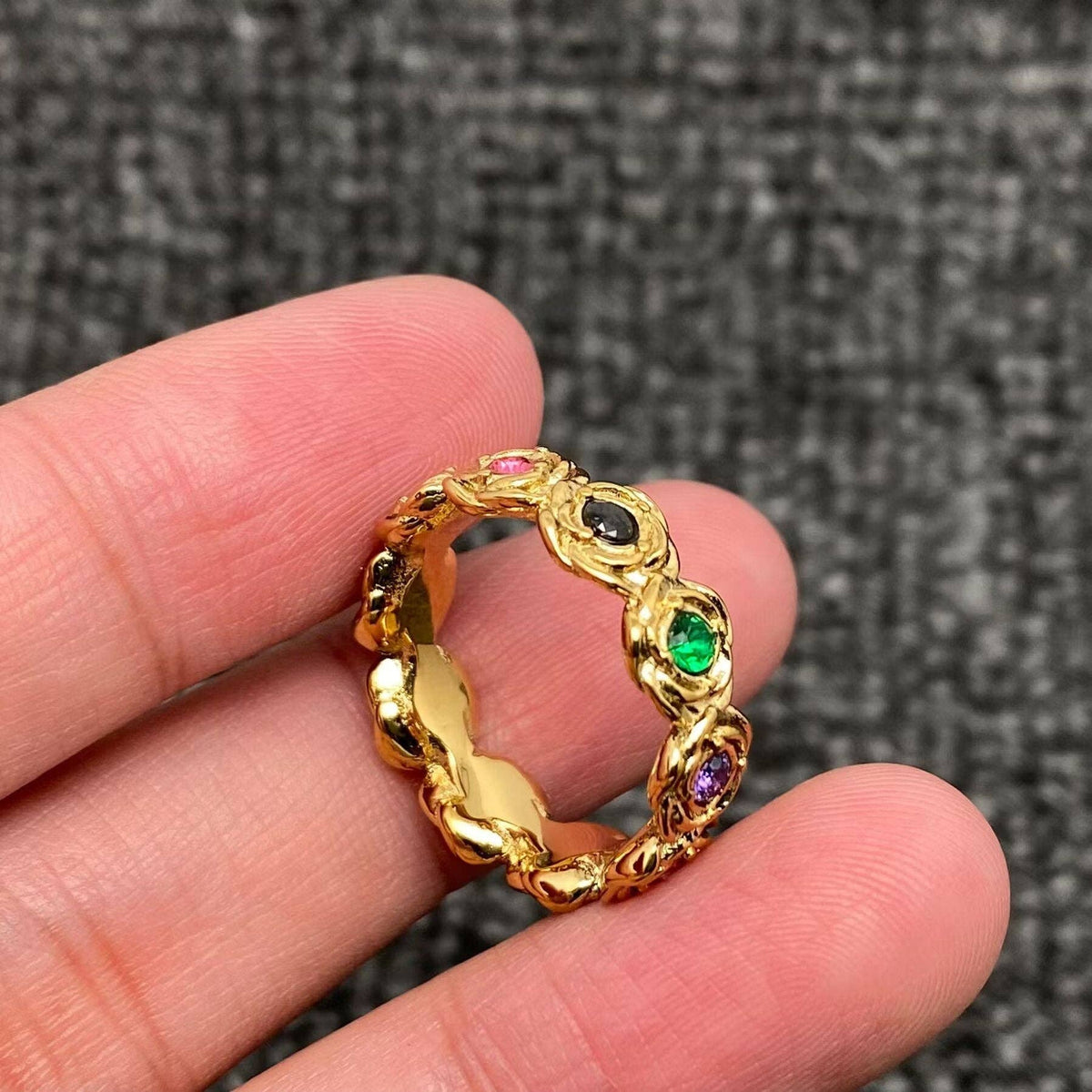 Colorful Inlay CZ 18K Gold Plated Ring