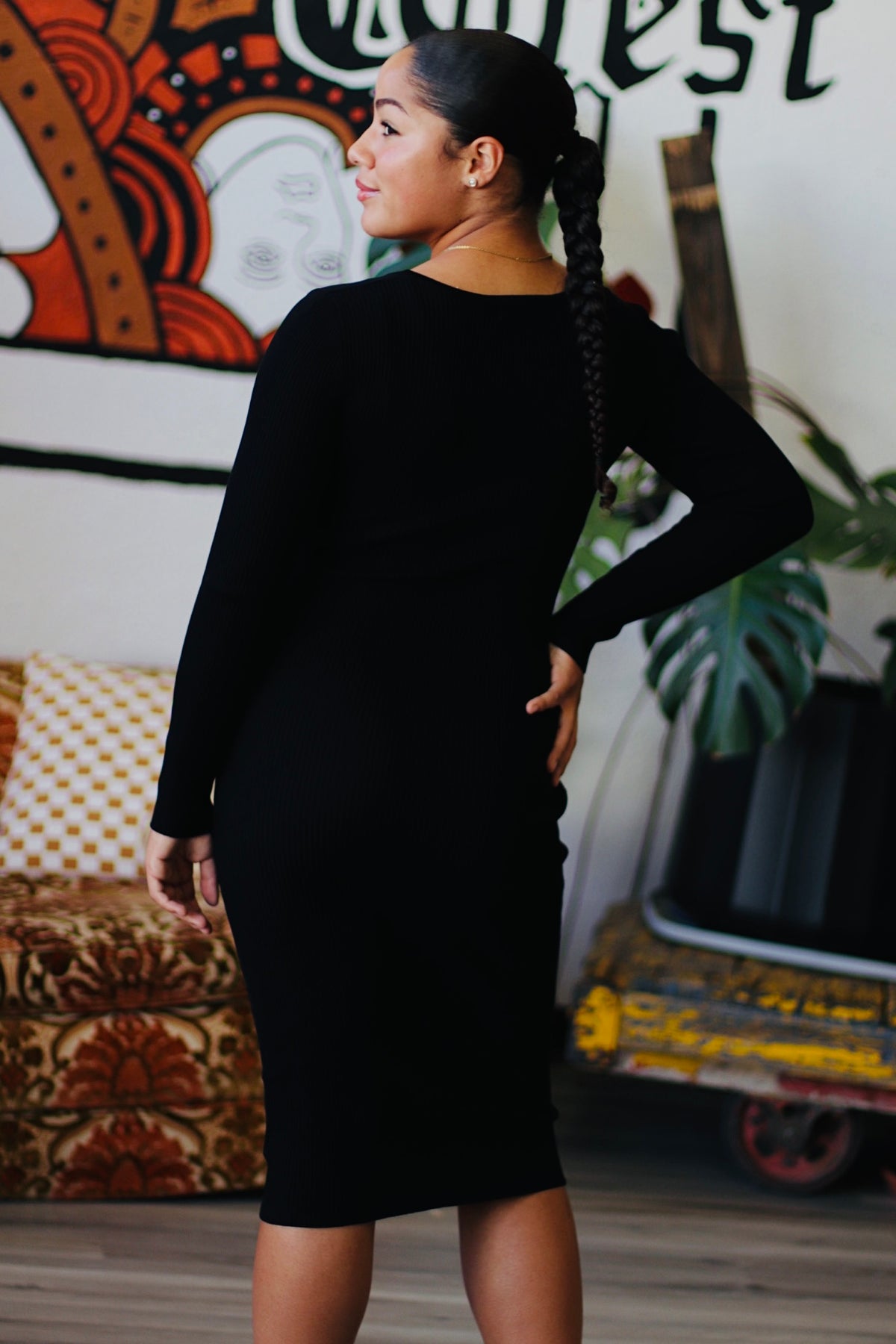 Layering Season Sweater Dress in Black