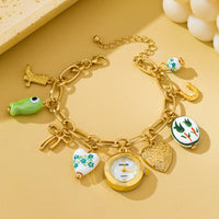 Vintage Green Floral Charm Watch Bracelet