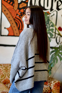 Striped Turtle Neck Oversized Sweater + Grey