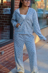 Grey Cozy Floral Zipper Jacket