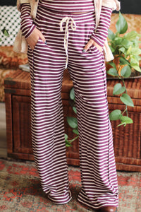 Plum Striped Ribbed Knit Long Sleeve Top & Pants Set