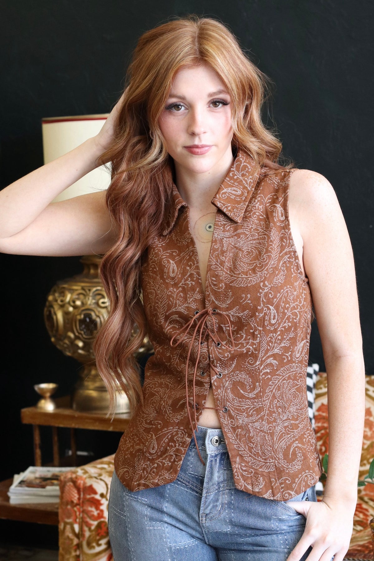 Britt Paisley Lace-Up Vest