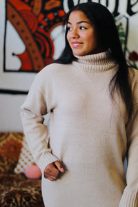 Turtle Neck Midi Dress + Beige