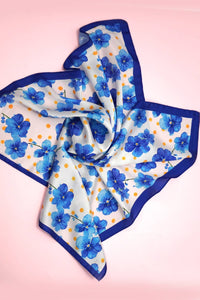 Blue Floral Silk Finish Bandana Scarf
