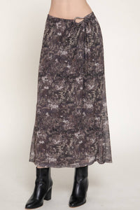 Abstract Print Midi Skirt w/ Waist Detail
