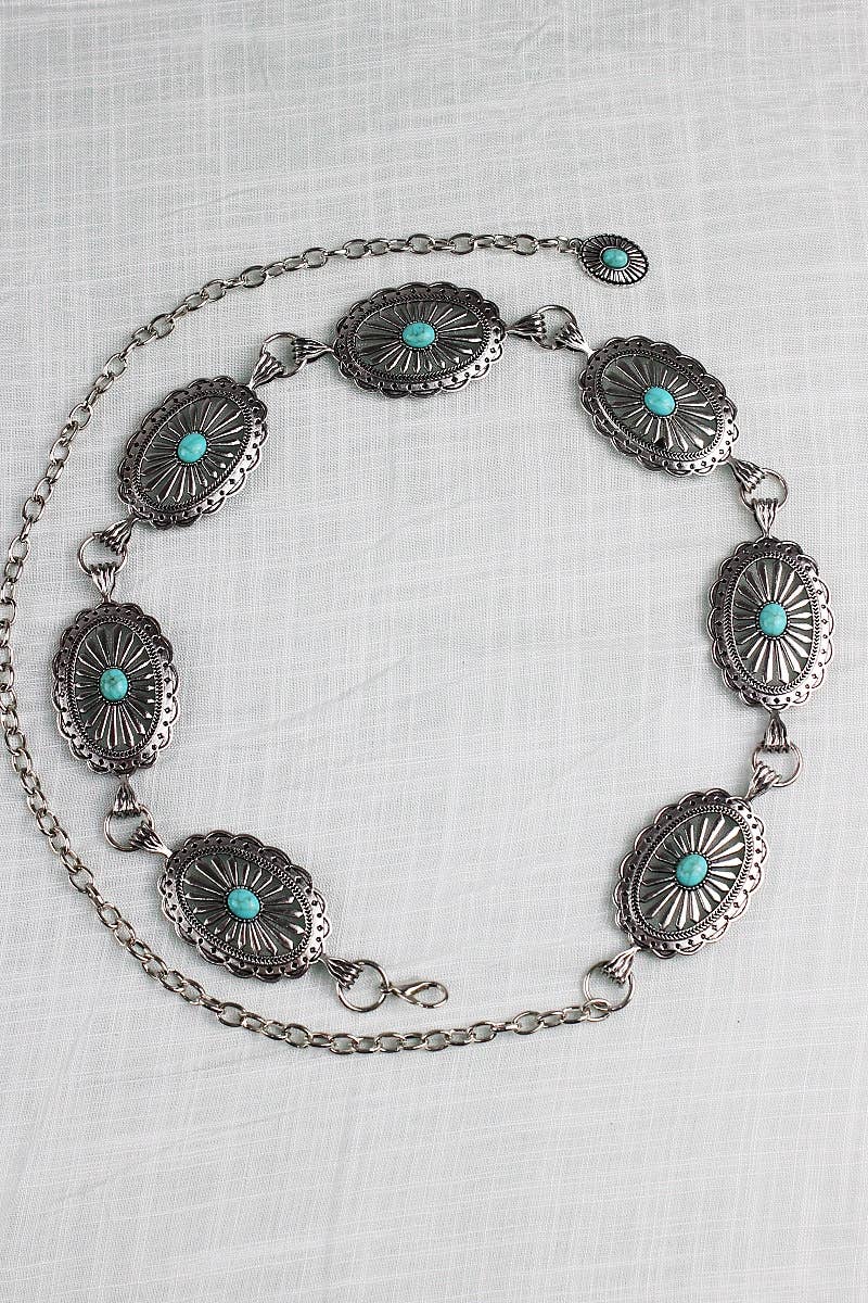 Silver & Faux Turq Concho Belt