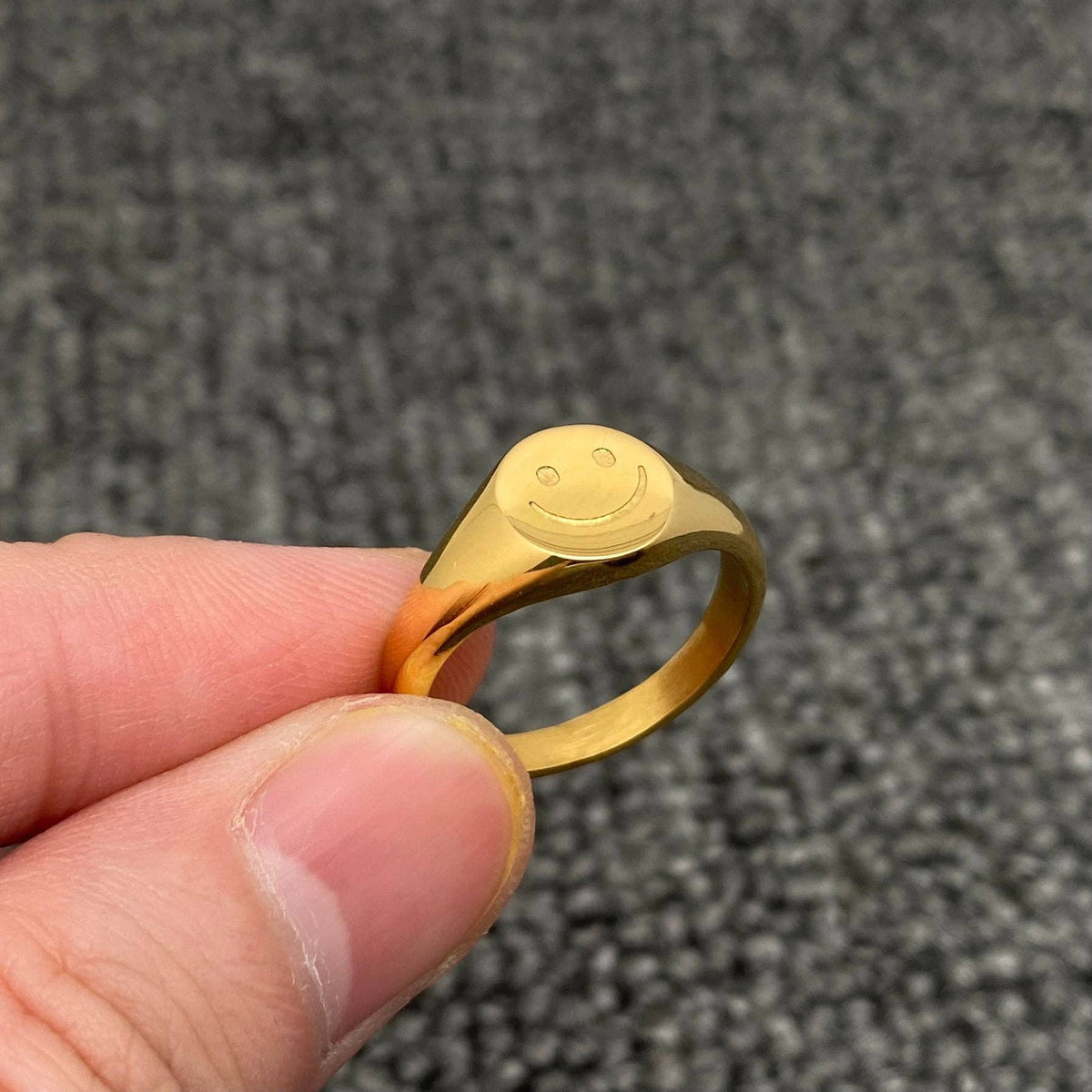 Medium 18K Gold Plated Stainless Steel Smiley Face Ring
