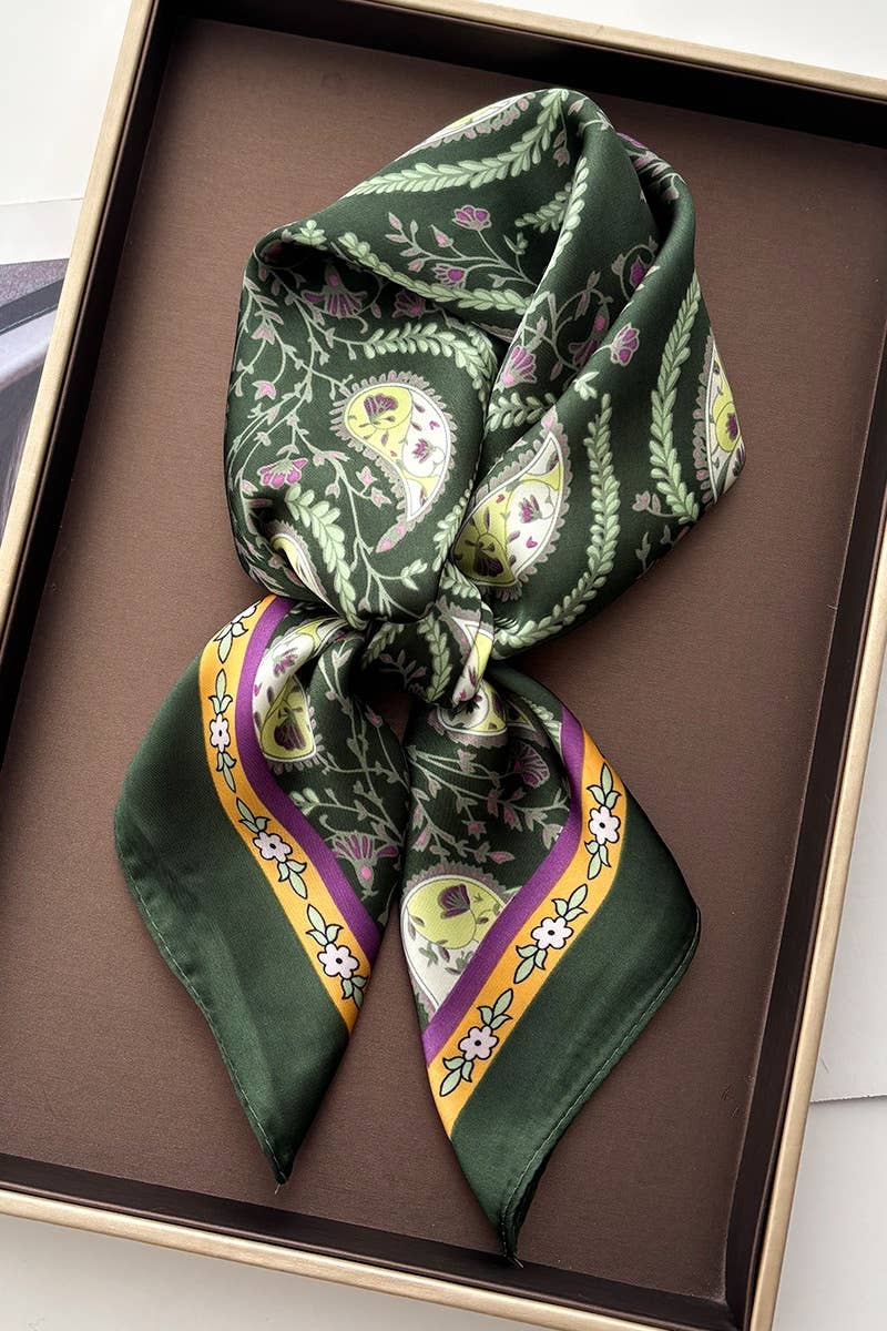 Dark Green Paisley Satin Square Scarf