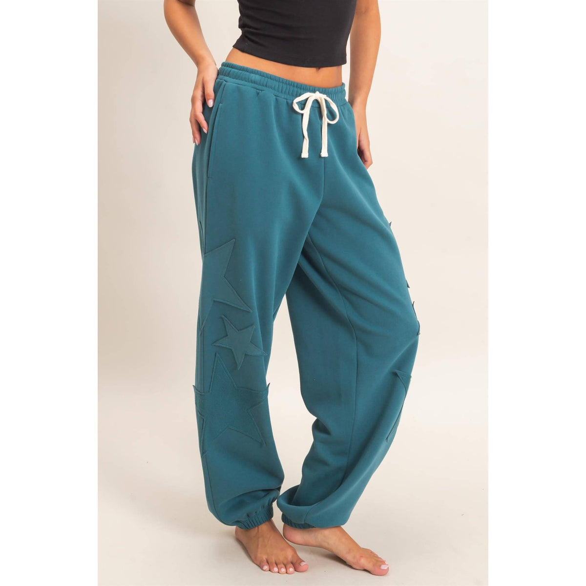 Teal Star Patch Jogger Pants