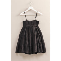 Cotton Smocked Tiered Mini Dress in Black