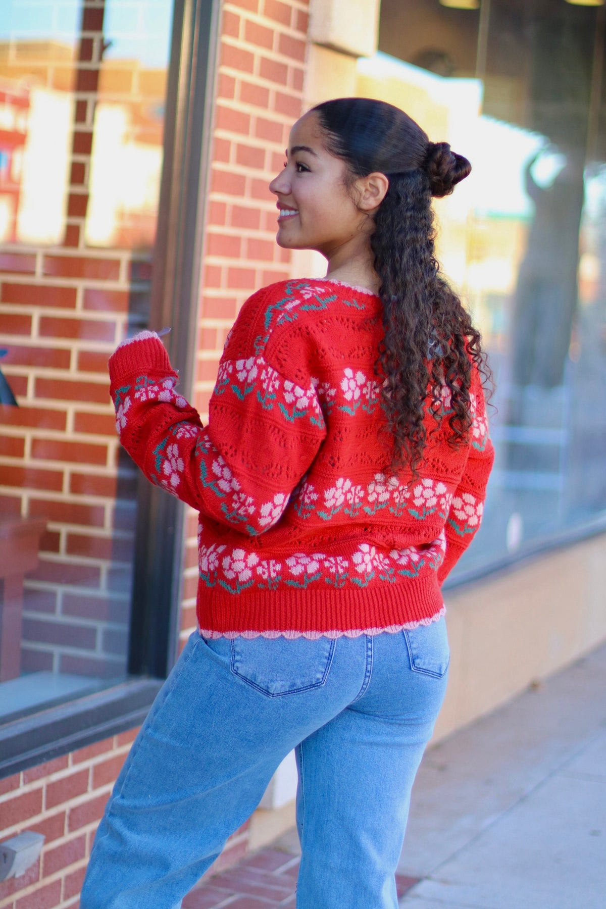 Cutie Red Floral Knit Cardigan