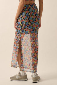 Lets Get Away Blue Floral Side-Slit Skirt