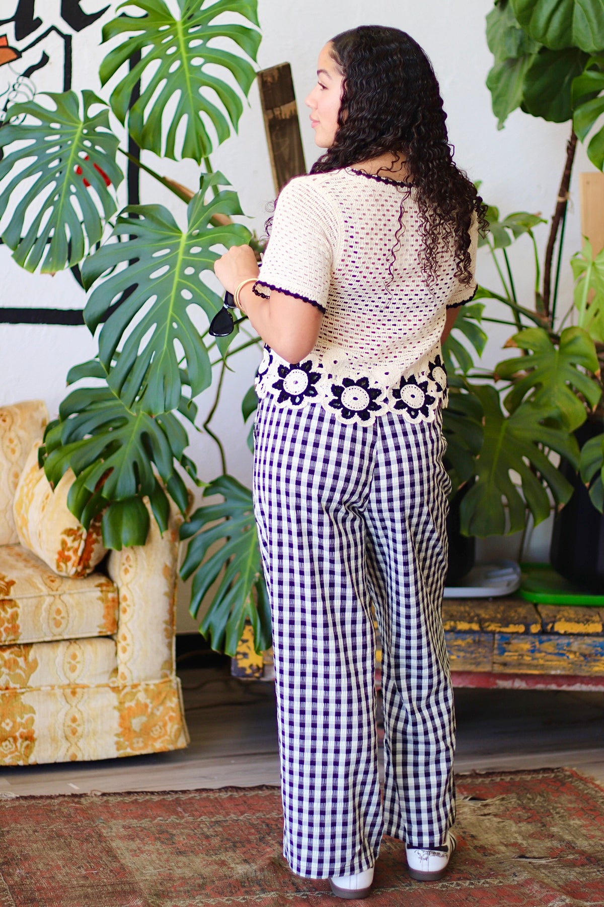 Louise Black Checkered Casual Pants