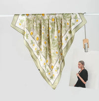Green Daisy & Leaf Bandana Scarf