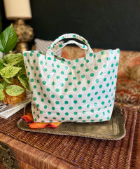 Polka Dot Tote Bag in Ivory & Green