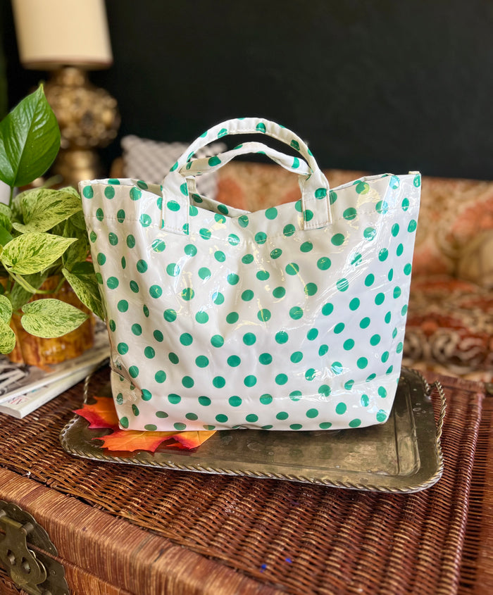Polka Dot Tote Bag in Ivory & Green