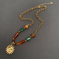 Chunky Boho Beaded Sun Necklace