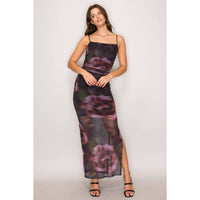 Black & Pink Low Back Mesh Maxi Dress