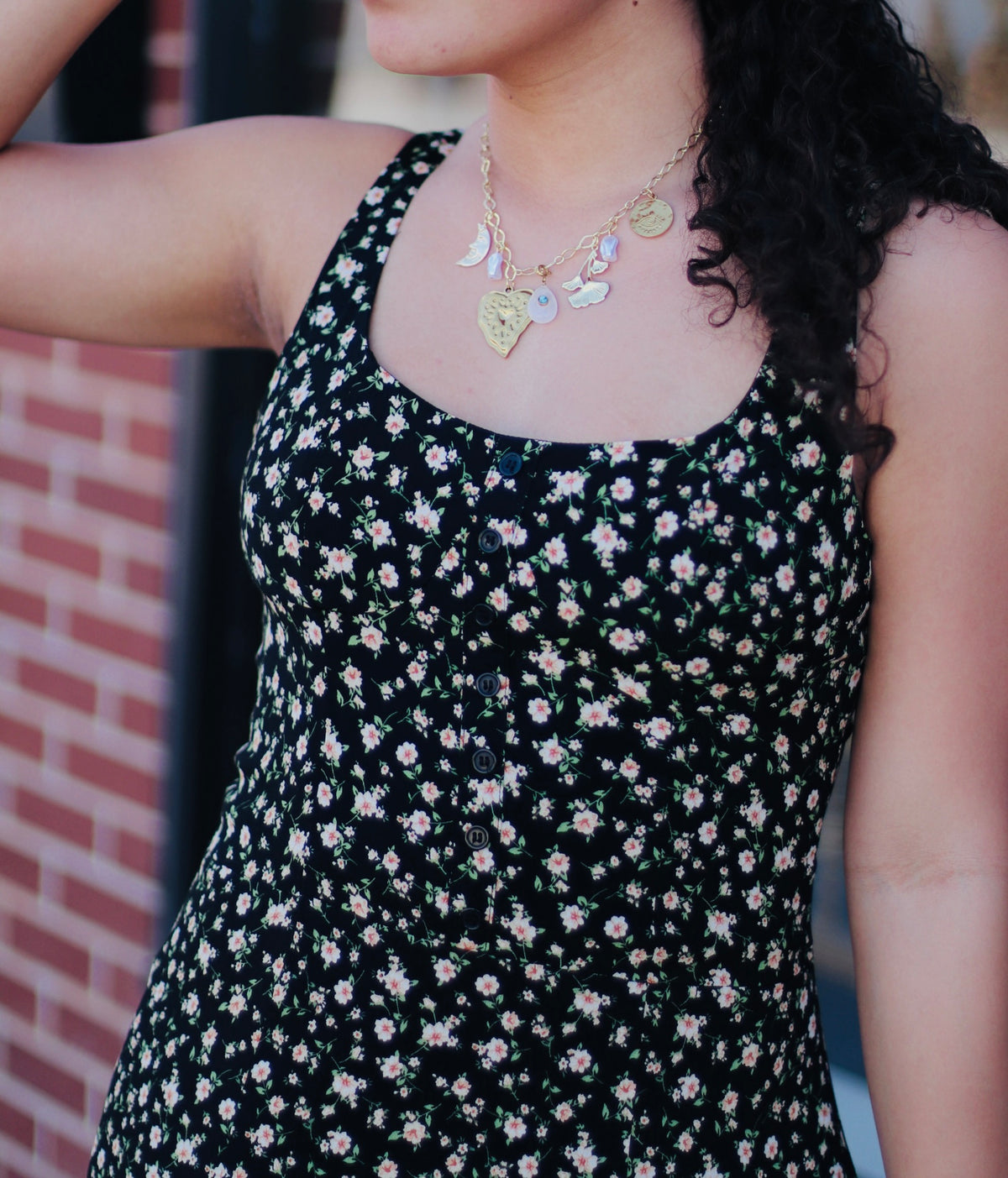 Indie Floral Mini Dress in Black